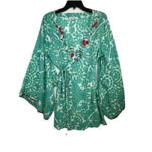 OnedadeMar Floral Swim Cover Up Womens Size Small Embroidered Sequin Green White